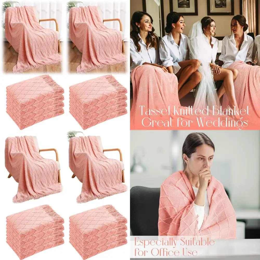 

71x51 Soft Warm Rhombus Textured Knitted Throw Blankets with Tassels, 10 Pack, Ideal for Graduation, Employee, Teacher, Wedding