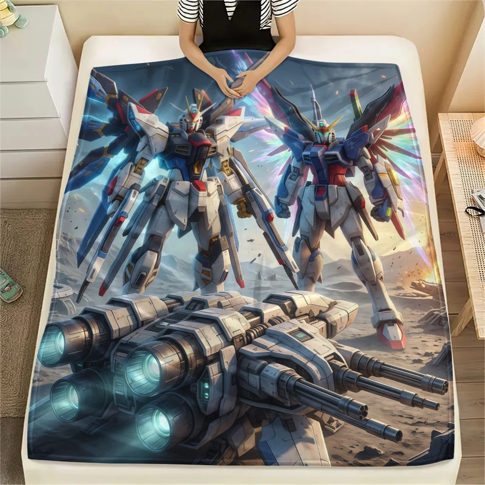 Mobile Suit Gundam Warm Flannel Blanket, Printed for Bed Sofa Chair, Ideal for Picnic Travel Home Decor -HE42