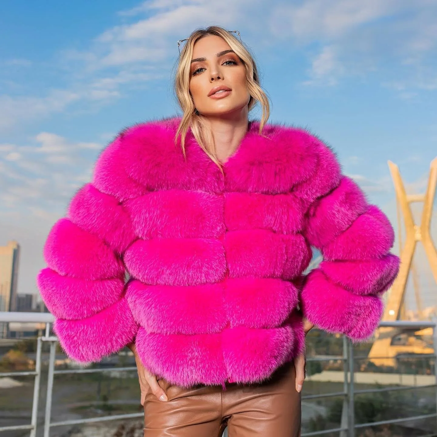 Women Fuchsia Real Fox Fur Short Coat Genuine Fur Jacket Thick Fashion Outwear thickened fluffy women's clothes trend 2024