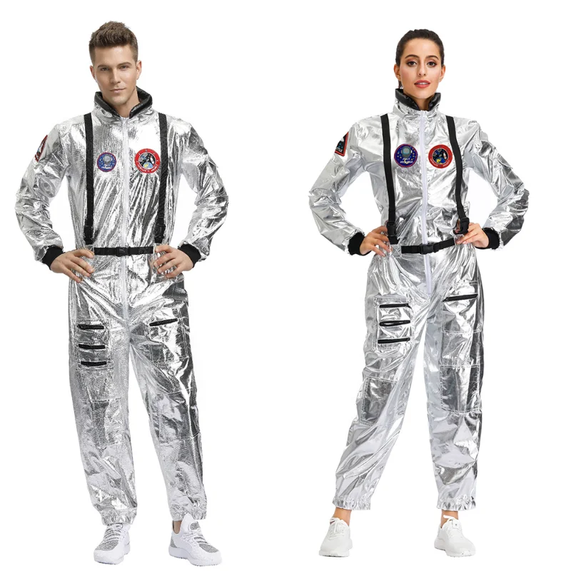 

plus Size Astronaut Alien Spaceman Costume Adult Women Silver Pilot Outfit 2019 New Arrival Halloween Costume One Piece Jumpsuit