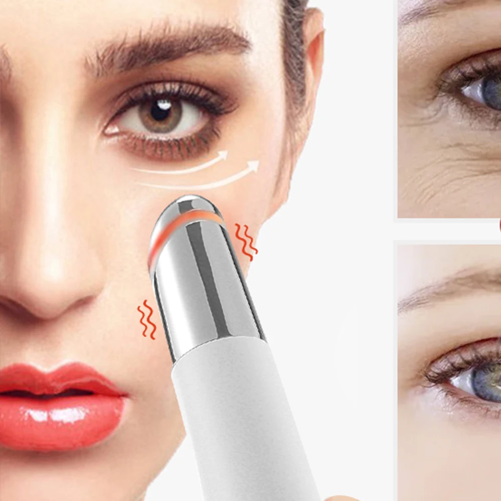 IPLアイフェイスマッサージャー 振動加熱式フェイシャルマッサージワンドペン くま、むくみ、しわ対策 スキンケアツール 美顔器