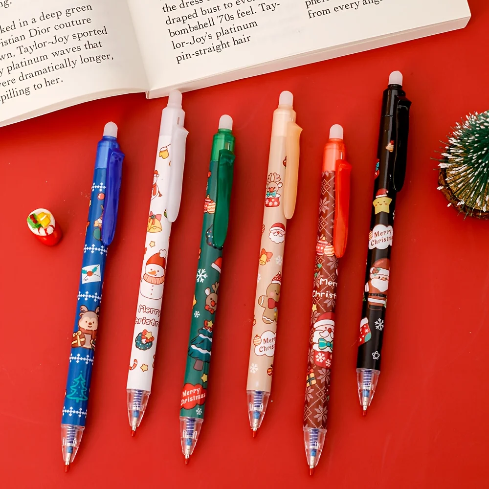 6/18pcs Christmas Pen Erasable Gel Pens Blue Ink 0.5mm Point Cute Xmas Writing Pen for School Office Kids Party Favors Gift