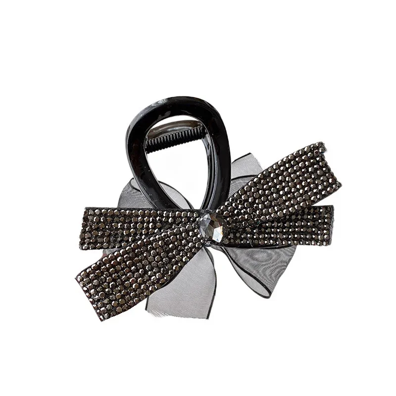 High-end Crystal Bow Hair Clips Elegant Temperament Rhinestone Hair Claw Shark Clip Korean Hair Accessories for Women