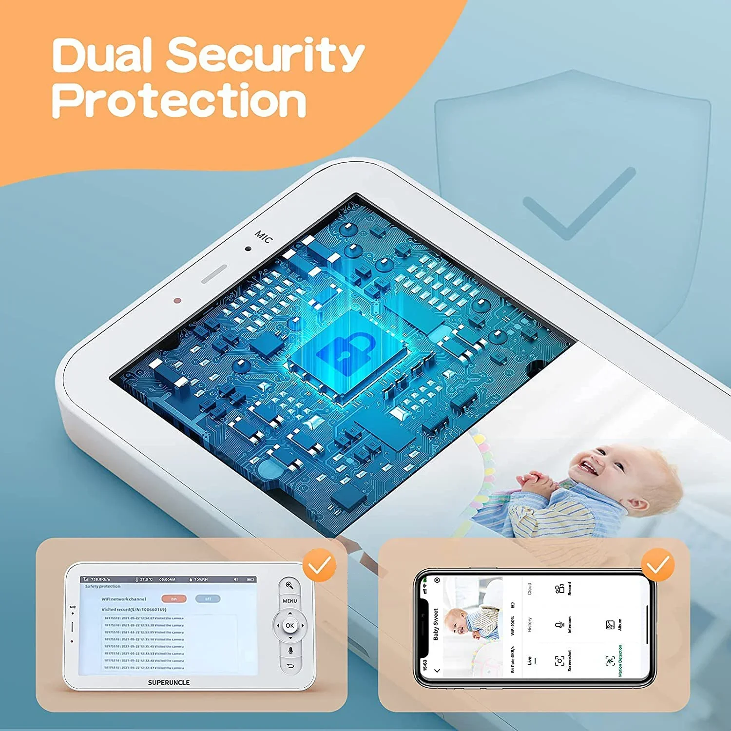 5 polegadas 3MP Baby Monitor Babyphone,Câmara de vídeo de segurança Wireles,Bebe Nanny,VOX PTZ Lullabies,HD Night Vision,Temperatura Humidade