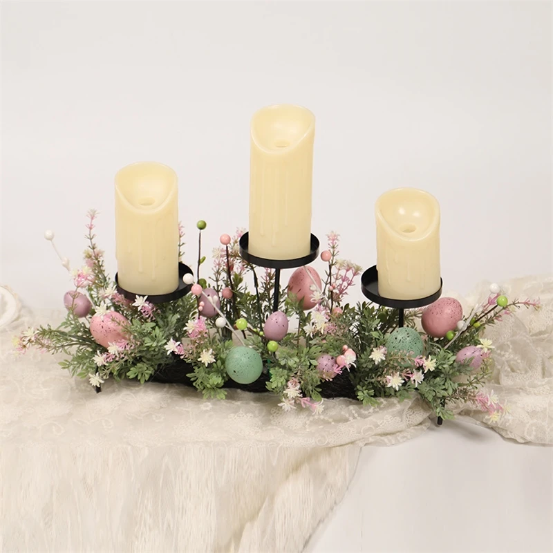 

Easter Egg Candle Holder Decoration With Simulated Green Plants And Colorful Eggs For Holiday Party Dining Table Centerpiece