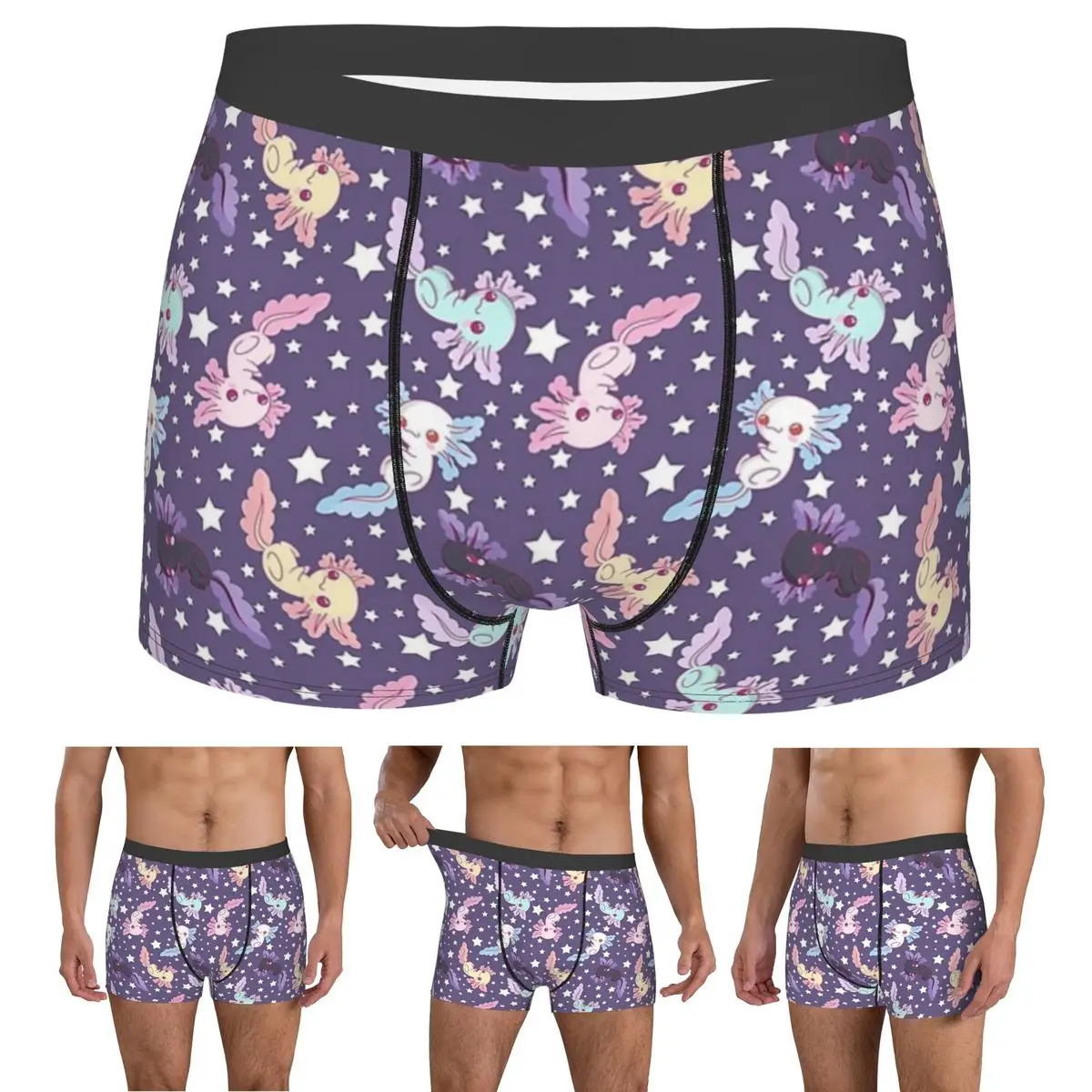 

Boxer Underpants Shorts Kawaii Axolotl Pattern Lilac Panties Men's Breathable Underwear for Homme Man Boyfriend Gifts