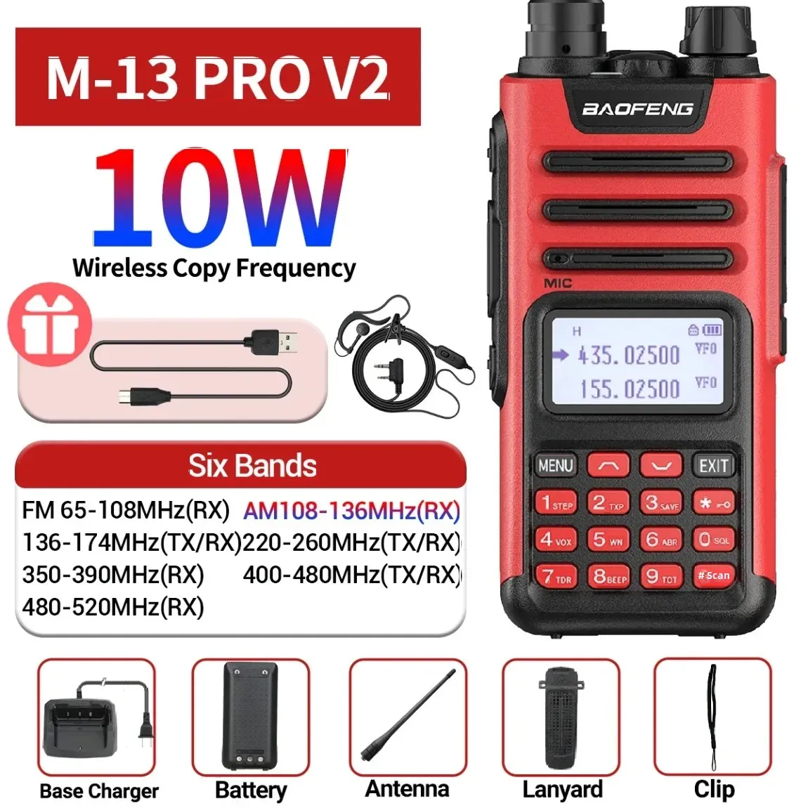 

BaoFeng M-13 Pro UV-13 PRO V2 Walkie Talkie Multi Band 999 Channels AM Type-C Long Range FM UV-5R Transceiver Ham Two Way Radio