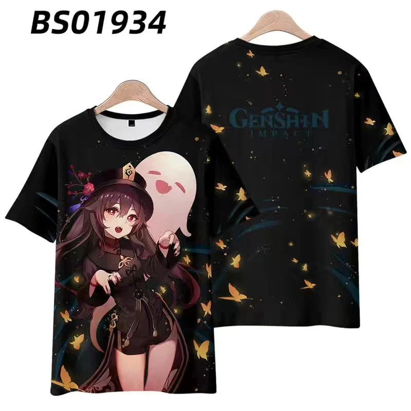 T-Shirt à Manches Courtes pour Homme et Femme, Estival et Humoristique, Inspiré du Jeu Animé Genshin Impact, Hutao Cosplay, Kawaii, Hu Tao