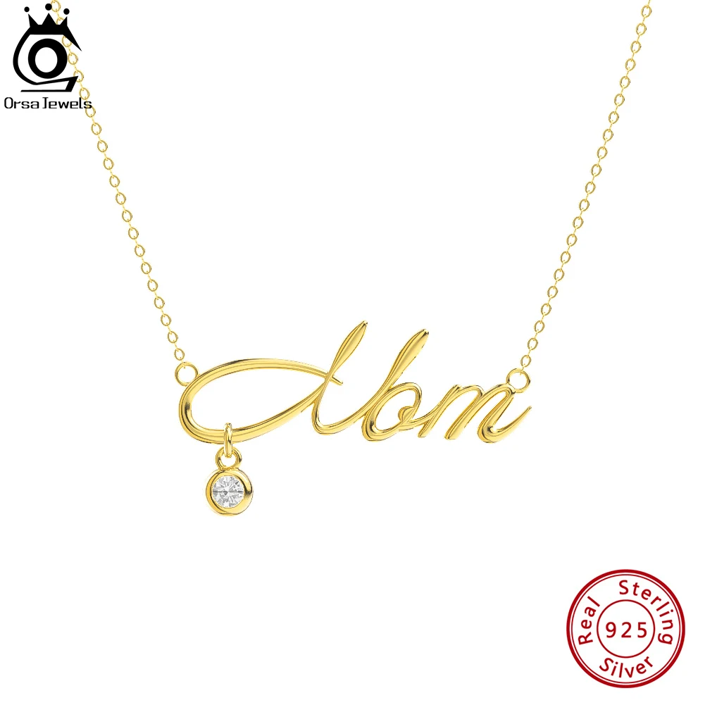 ORSA JEWELS 925 Sterling Silver English Letter Name Pendant Chain Necklace with Zircon Family Name Choker Chain Jewelry HON25