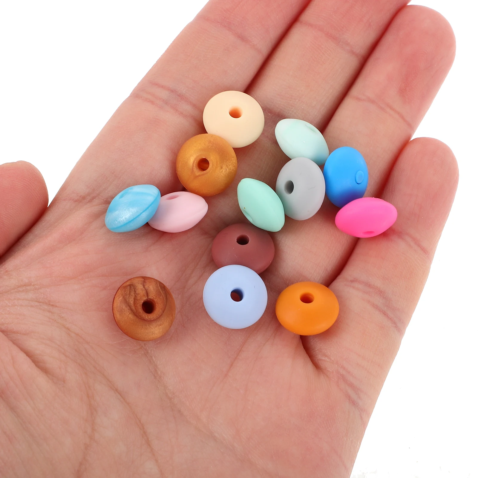 

350pcs 12mm Lentil Shape for Necklace Jewelry Beading Bracelet DIY Jewelry Crafts Silicone Bead Spacers Soft Durable