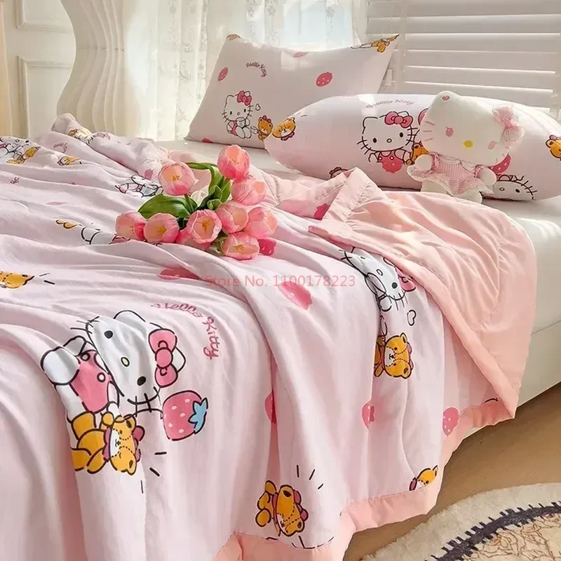 

Sanrio Cartoon Hello Kitty Summer Children Double-layer Gauze Summer Quilt Air Conditioner Kuromi Machine Washable Thin Quilt