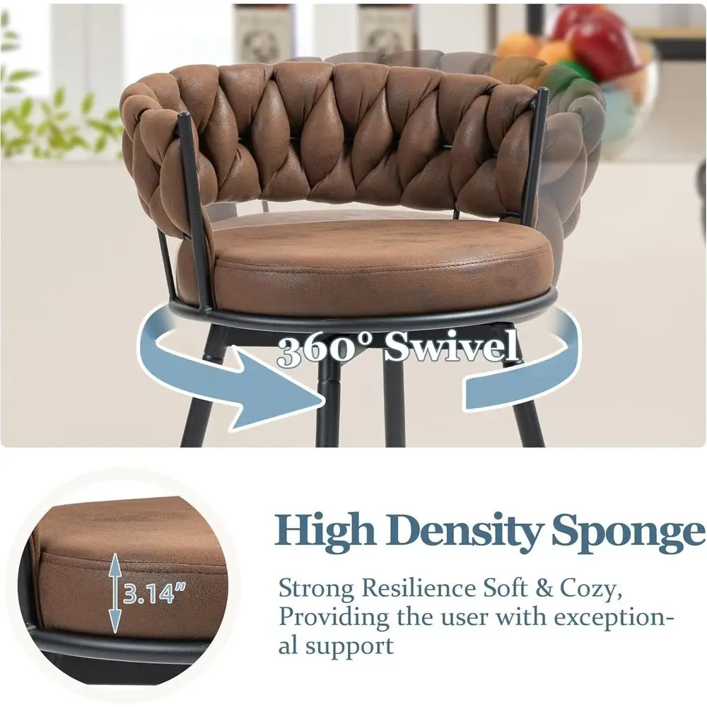 360° Swivel Bar Stools Set o 2, 28 inch Counter Height Bar Stools ern Barstools with Woven Back and Suede abric, Metal e & ootre - view 4