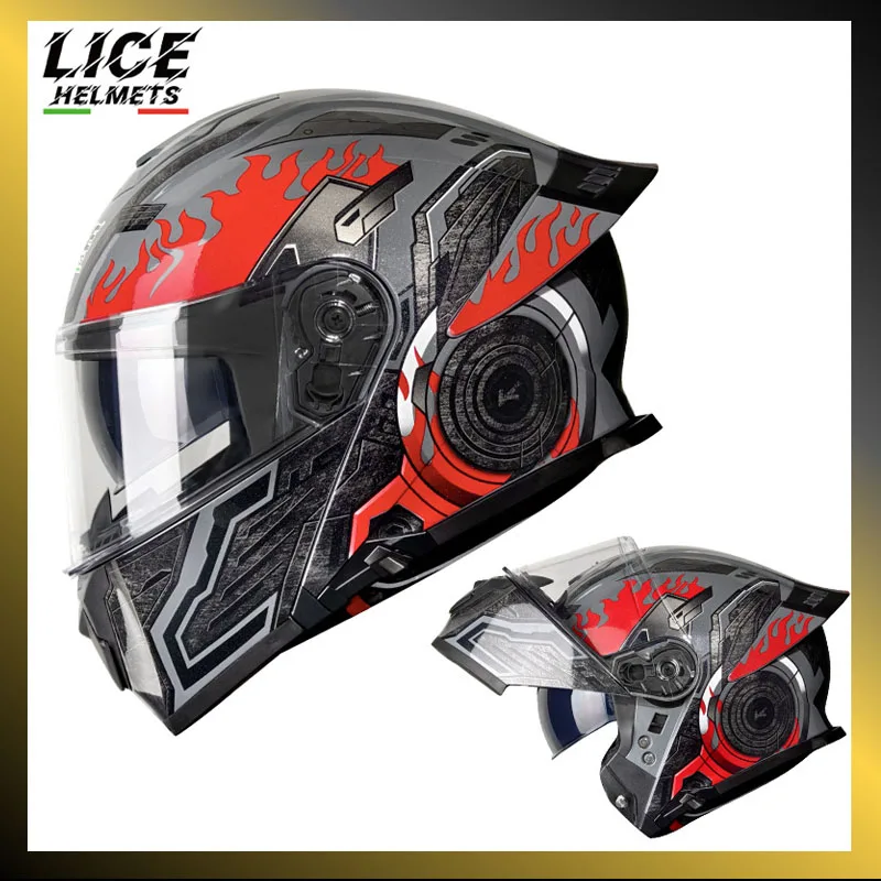 LICE Helmet Moto Helmet Cycling Protective Attachment Gear Men And Women Double Lens Pedal Locomotive Super Cool Christmas Gift