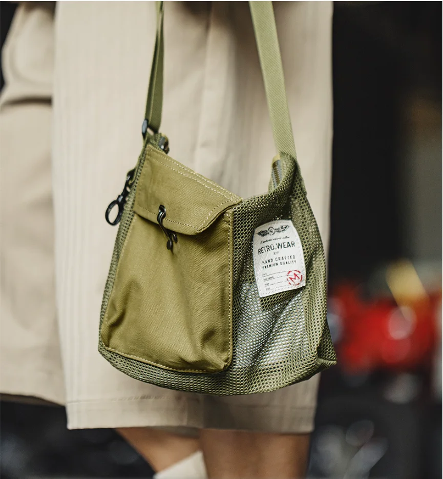 

Мужская летняя легкая сетчатая сумка-мессенджер через плечо для активного отдыха с регулируемым ремнем и отделением для телефона для походов и повседневного использования