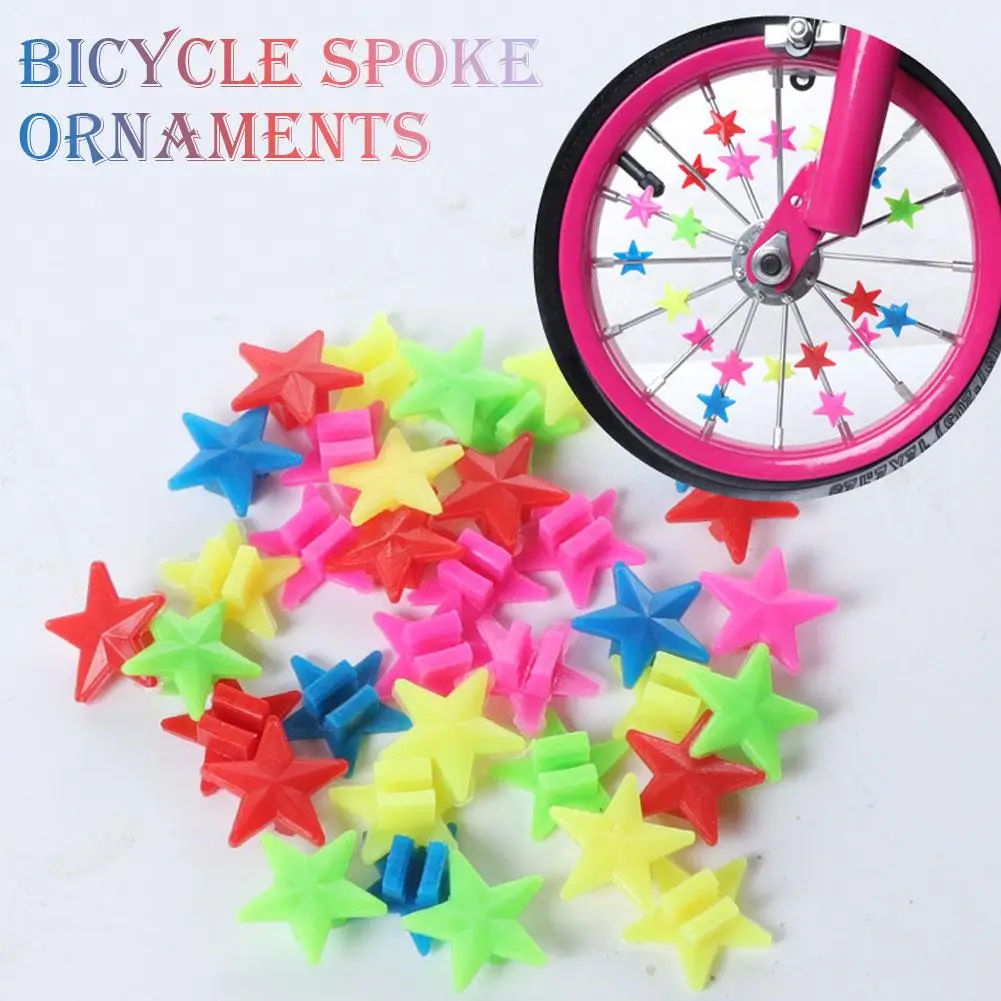 

36 шт. разноцветных бусин для велосипедных спиц, безопасные детские клипсы, круглые, разноцветные, в форме сердечек и звезд, аксессуары для декора колес велосипеда