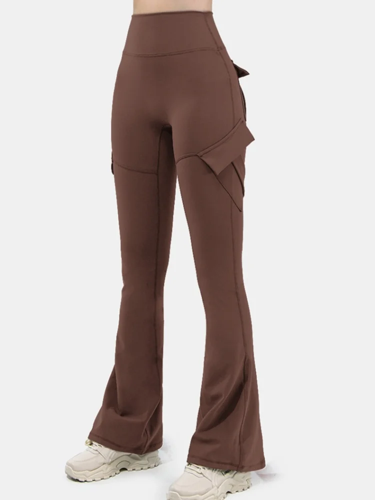 High Waisted Skinny Pants Solid Color Cargo Pants Multiple Pockets Women Flare Fitness Yoga Leggings