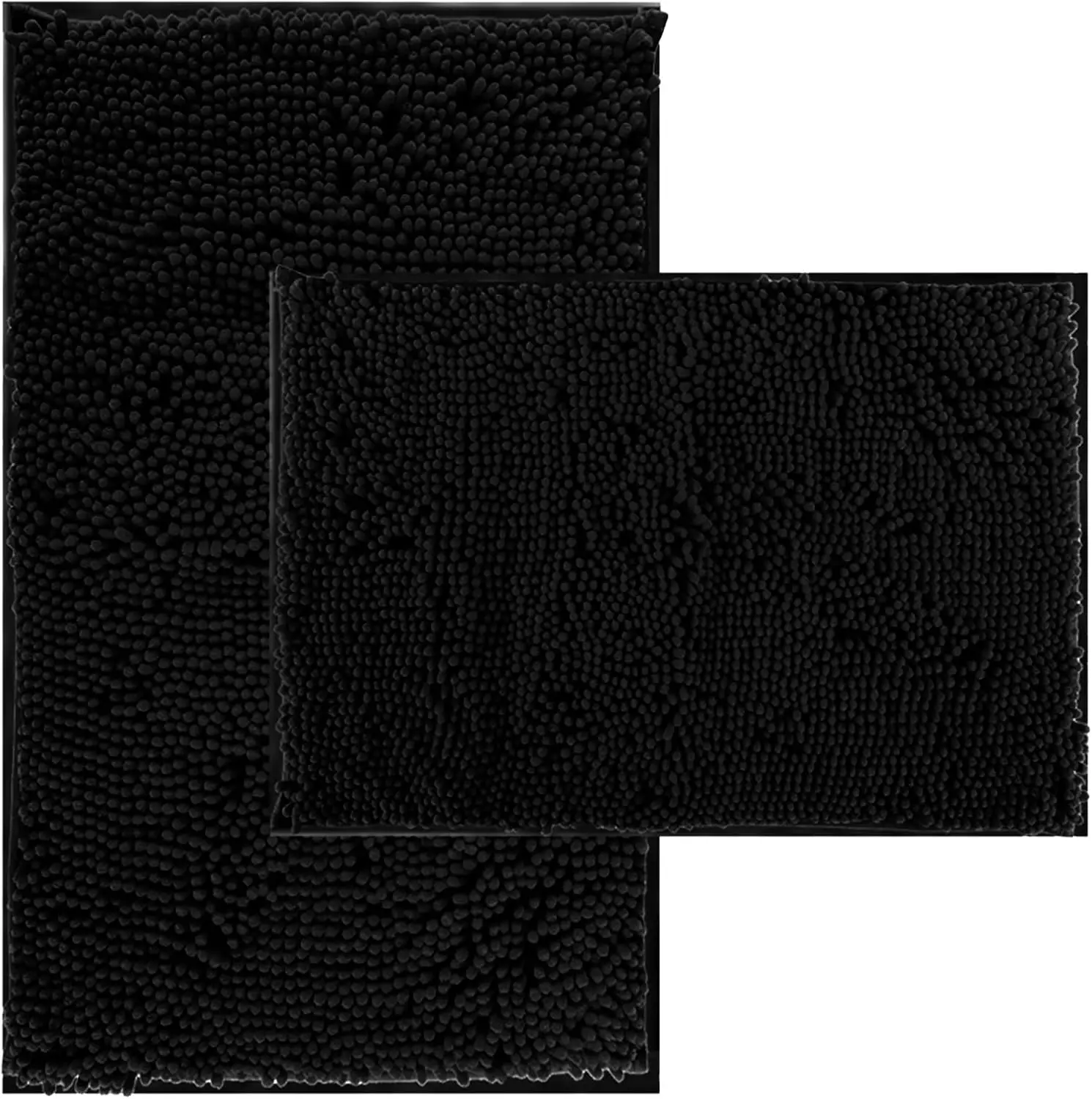 

Thick Chenille Bath Mats Set, Quick Dry Plush Absorbent with Non-Slip Backing, 32x20+24x16 Inch Black
