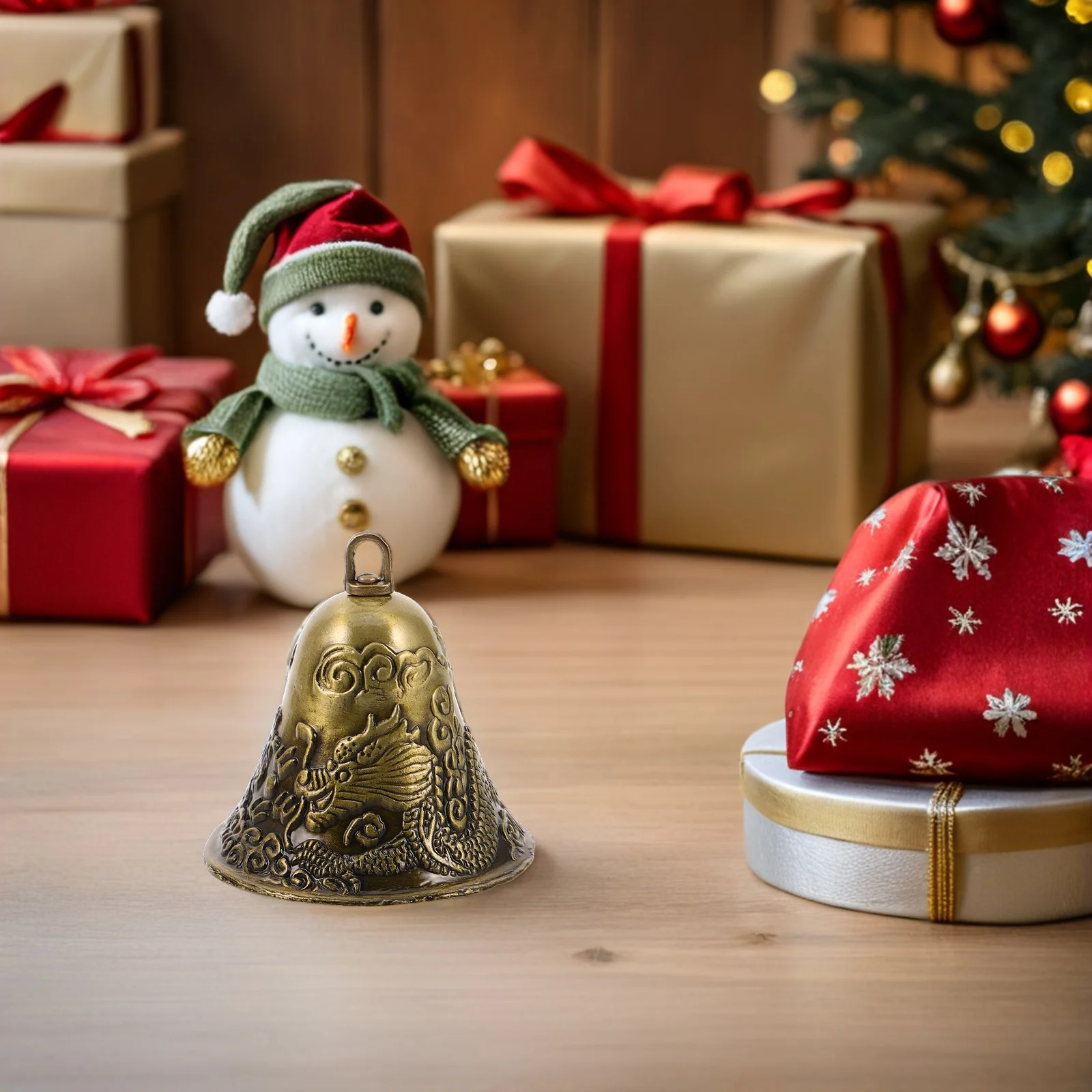 

4Pcs Vintage Bronze Bells - Rustic Dragon Phoenix Alloy Hanging Bells for Christmas Tree Decor - Farmhouse Holiday Bell