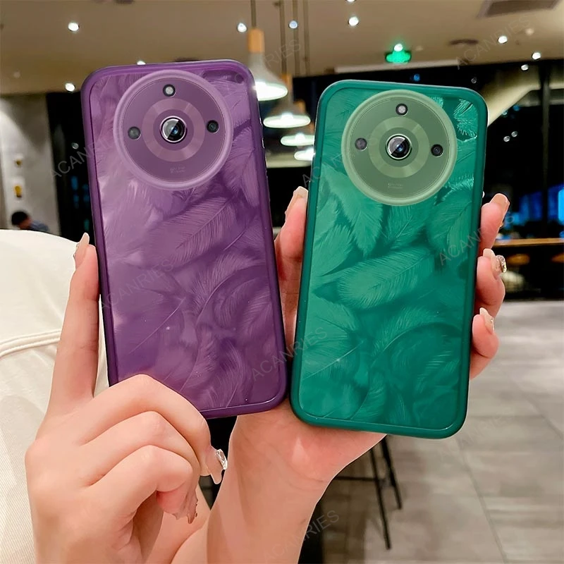 C 55 53 35 Luxury Feather Pattern Silicone Soft Case For Oppo Realme 11 Pro Plus + 12 Pro+ 5G C55 C53 C35 Lens Protector Cover