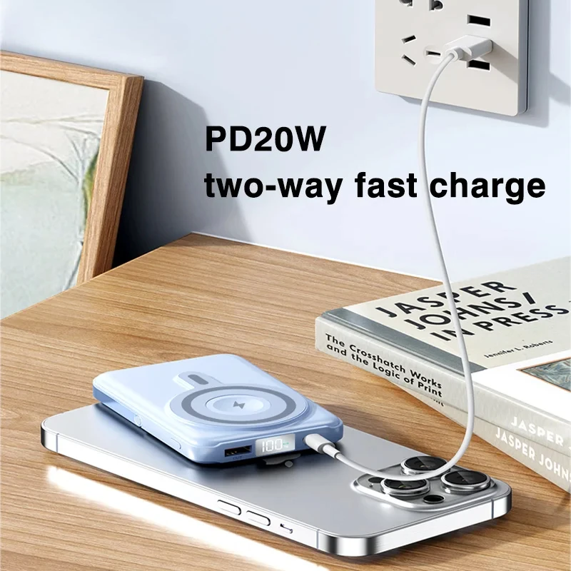 22.5W 20000mAh Magnetic Wireless Power Bank with Phone Holder Fast Charging Portable Charger for IPhone IWatch Magsafe PowerBank
