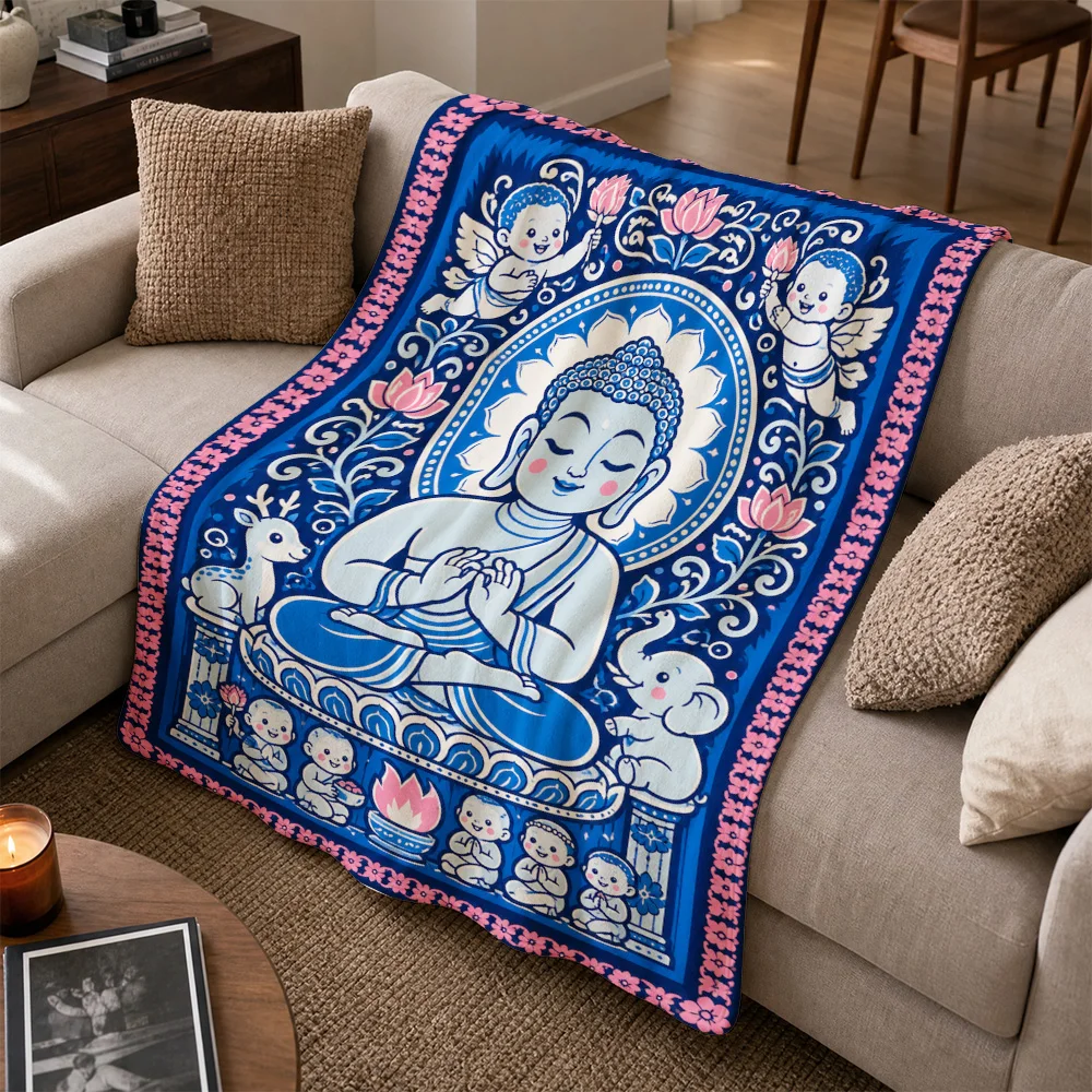 Elegant Buddha Sofa Throw Blanket Decorative Asian Spiritual Art Living Room Cushion Cover Home Decor Accent Gift