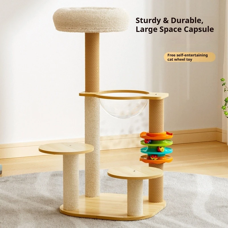 Tongtianzhu Katzenklettergerüst, Höhe 2,5–2,8 m, Katzenspielzeug, Kratzbaum, Katzenkratzbrett, dick und stabil, Turm und aufrecht
