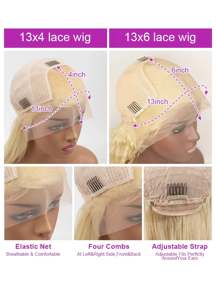 200% Density 613 Wig Human Hair Blonde 13x6 HD Transparent Lace Front Wigs Pre Plucked Body Wave Glueless Wigs Human Hair image 6