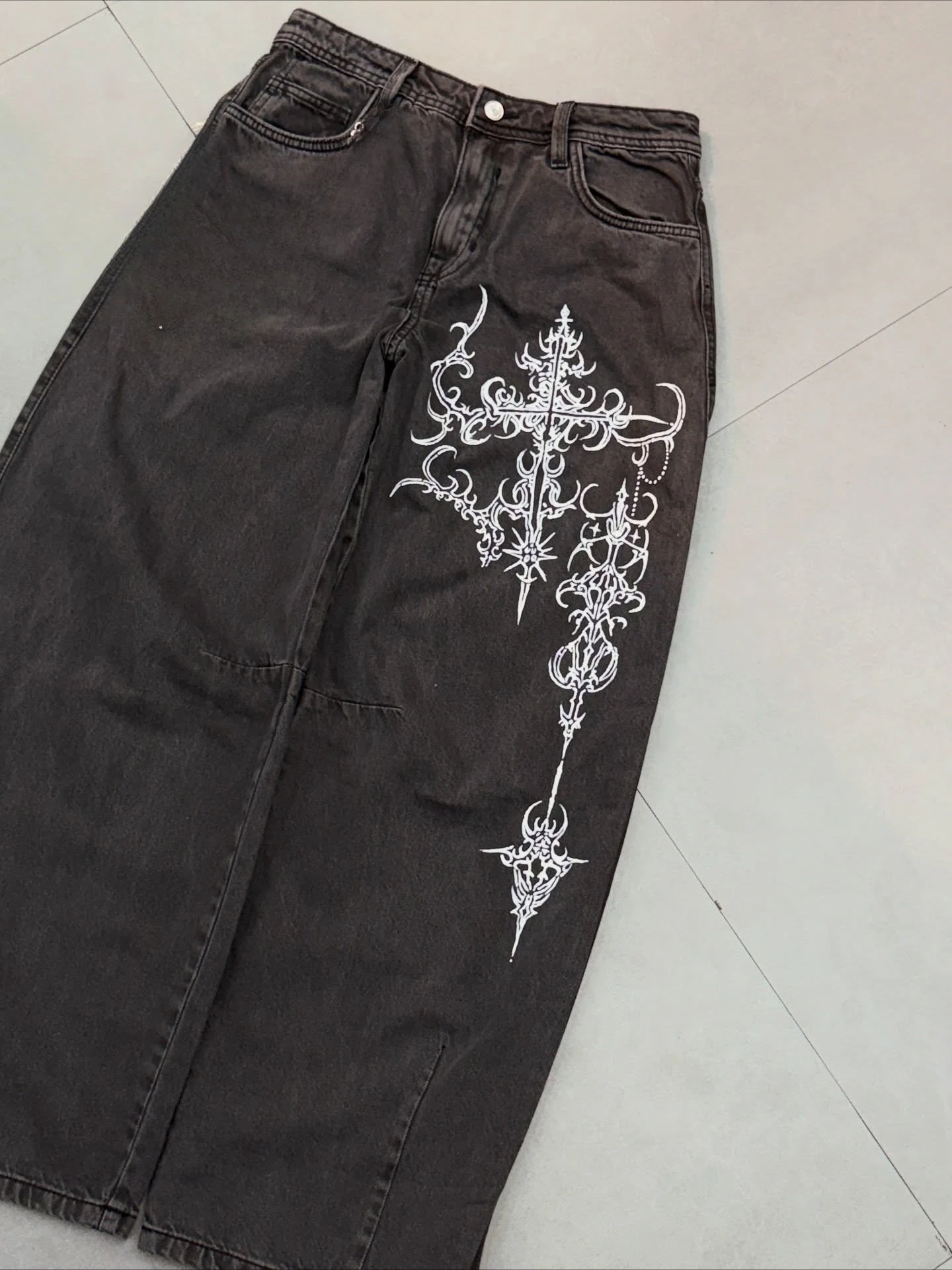 Y2K Hip-hop Jeans Vintage Straight Leg Denim Pants Streetwear Graffiti Print Casual Wide Leg Trousers Baggy Daily Wear Jeans view 4