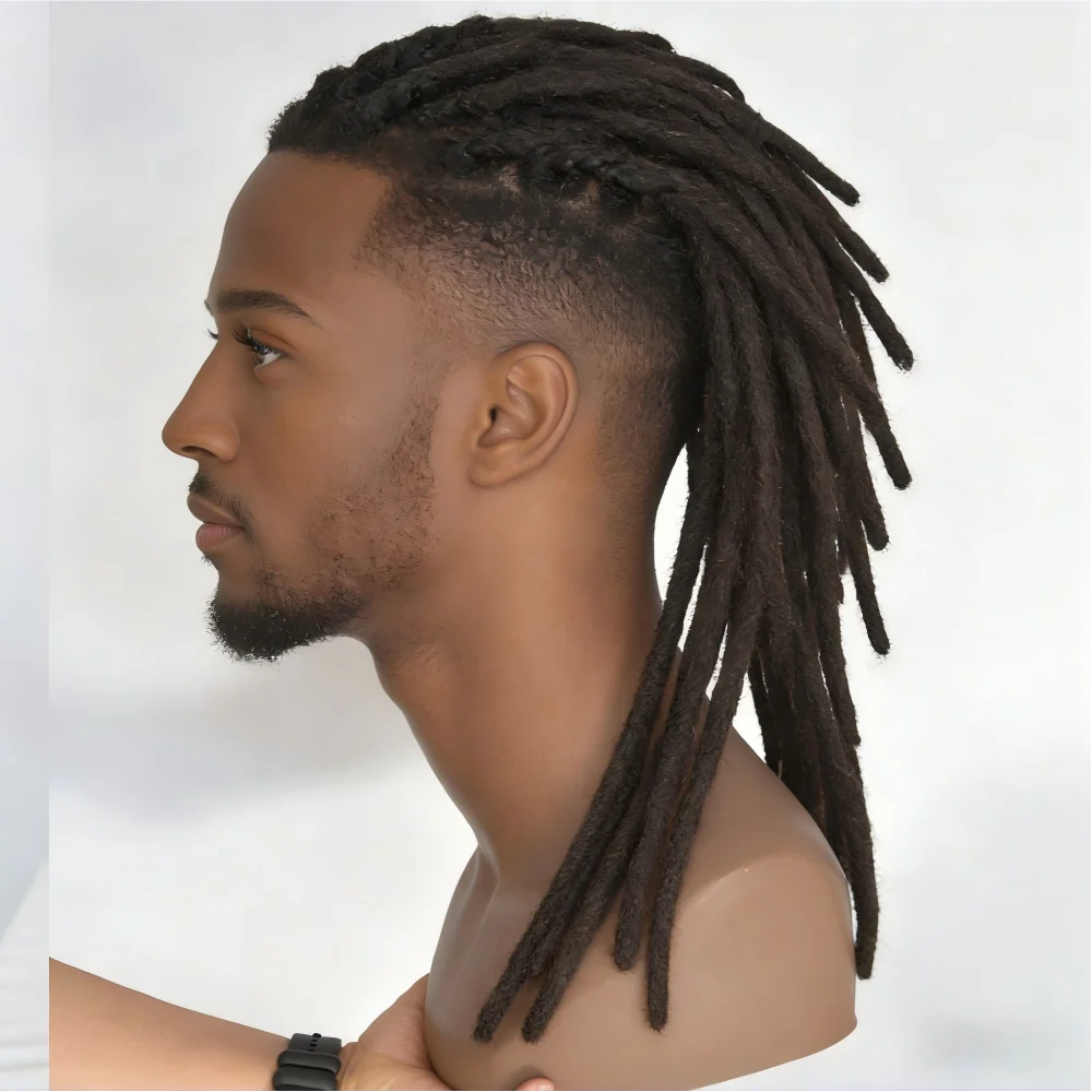 Human Hair Transparent Full Lace Base Afro Dreadlock Extensions Toupee For Men/Women 0.6cm Loc Extensions Human Hair Dreadlock1B