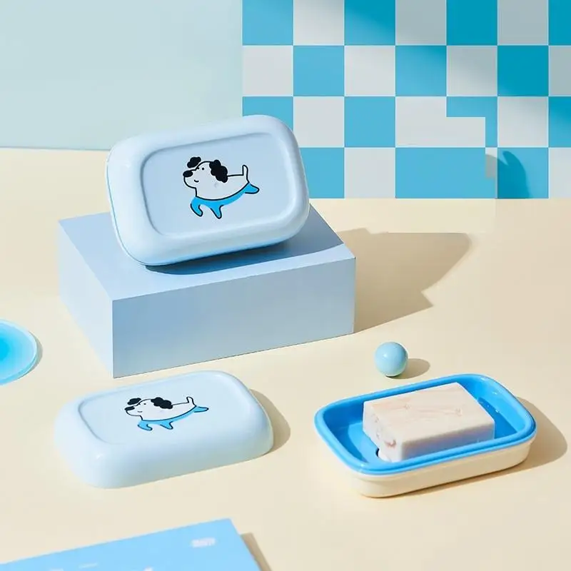 Cartoon Soap Dishes Double-layer Plastic Soap Box Household Bathroom Drain Soap Tray Bathroom Soap Box With Cover