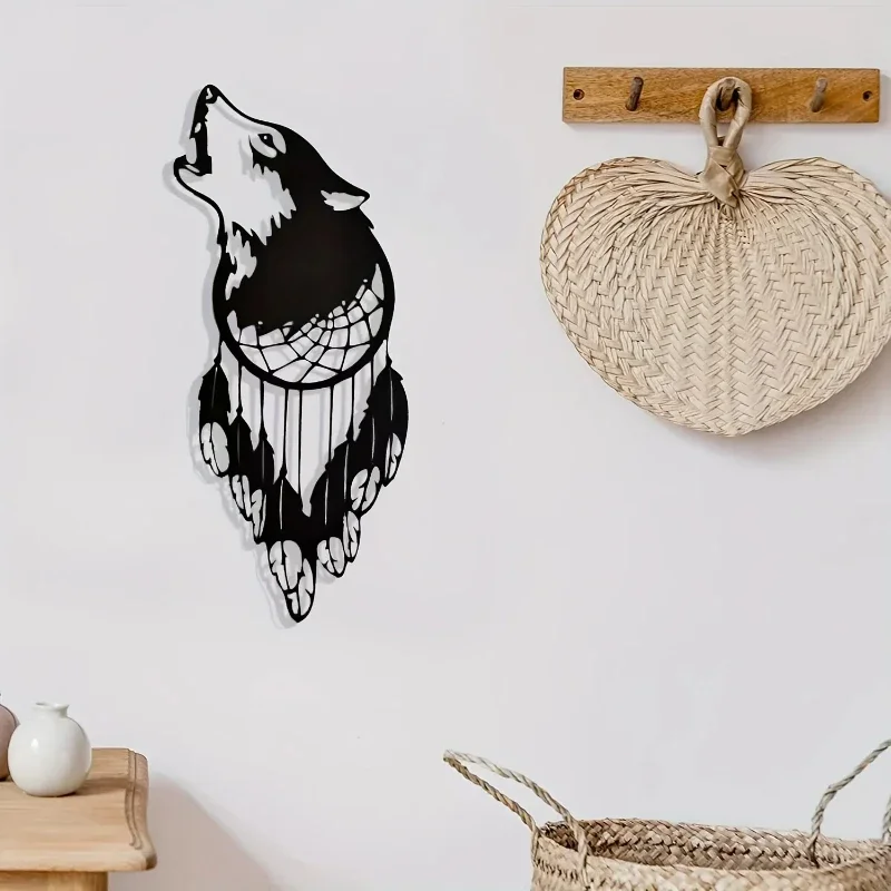 CIFBUY Wolf Head Iron Wall Sculpture, 1Pc Metal Wall Hanging Pendant, Hollow Accent Ornament for Bedroom Home Wall Decoration