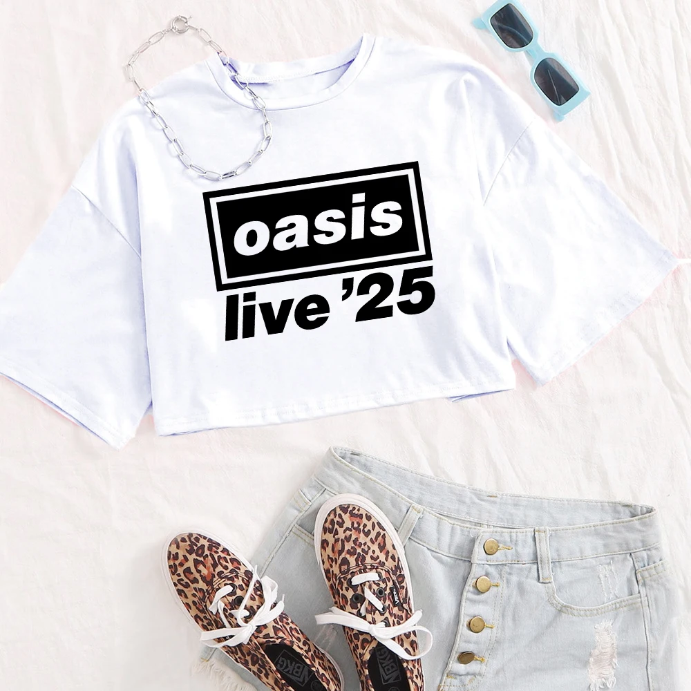 OASIS Live 25 Tour 2025 Girls O-Neck Casual Women Crop Shirts