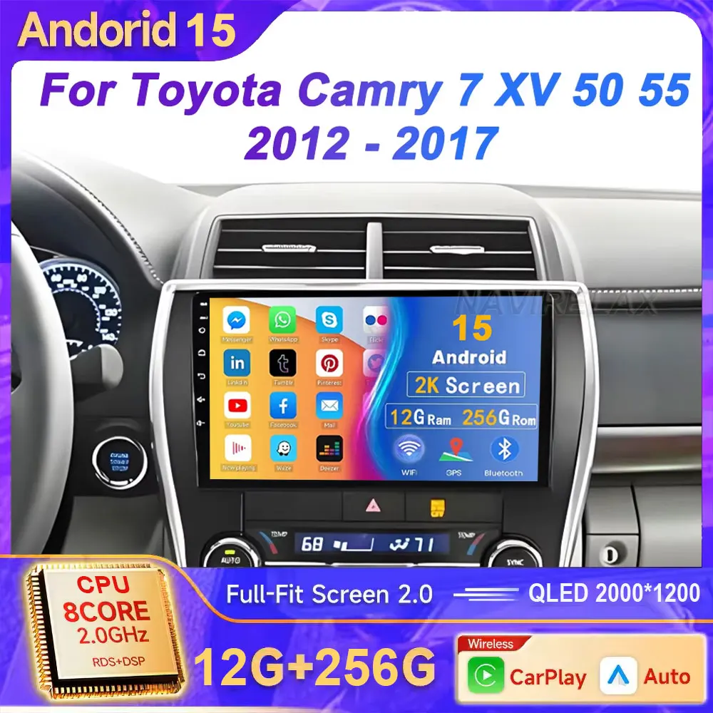 

Автомобильное радио Android 15 Carplay для Toyota Camry 7 XV 50 55 2012-2017 навигация GPS мультимедийный плеер видео стерео WIFI + 4G