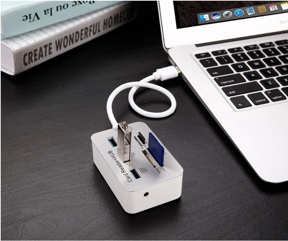 7-in-1 USB 3.0 splitter, card reader, computer expansion, multi interface COMBO Card Reader+hub