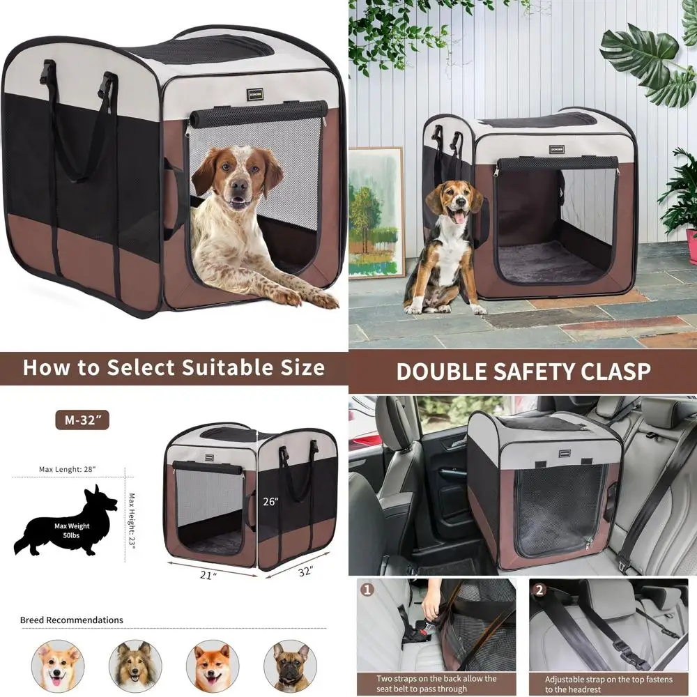 

Portable Medium Dog Crate - Indoor Outdoor Pet Cage with Strong Wire, Collapsible Travel (Brown, 32 L x 21 W x 26 H)