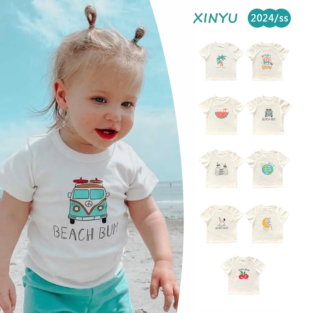 

Children's T-shirt 2024 Summer New Printing Cartoon Boys Short-sleeved Cotton Cute White Girls T-shirt Tops Children's Clothing