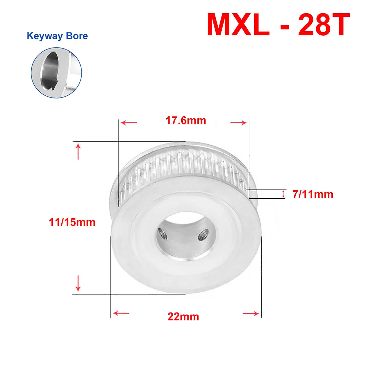 1Pcs MXL 28 Tooth Timing Pulley Bore 4mm~12.7mm AF Aluminum Synchronous Pulley Wheel For Width 6mm 10mm MXL Timing Belt