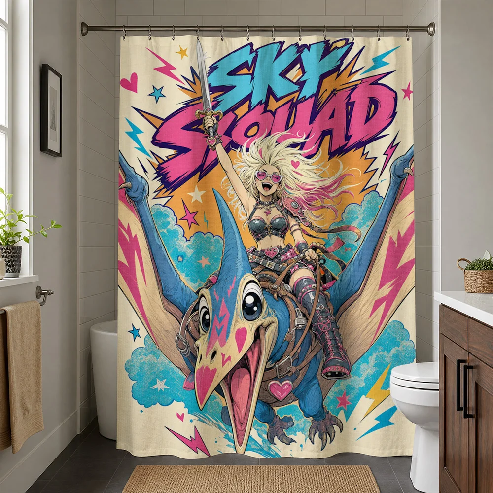 Waterproof Comic Book Pop Art Anime Shower Curtain Sky Squad Superhero Bathroom Decor Tapestry Canvas Curtain