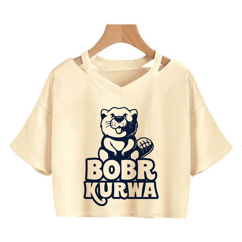 Bobr Kurwa Harajuku Y2k Crop Tops Funny Cartoon Tee Shirt Kurwa Bober Grunge Tshirt Fashion Mange Cropped T-shirt Clothes Femme