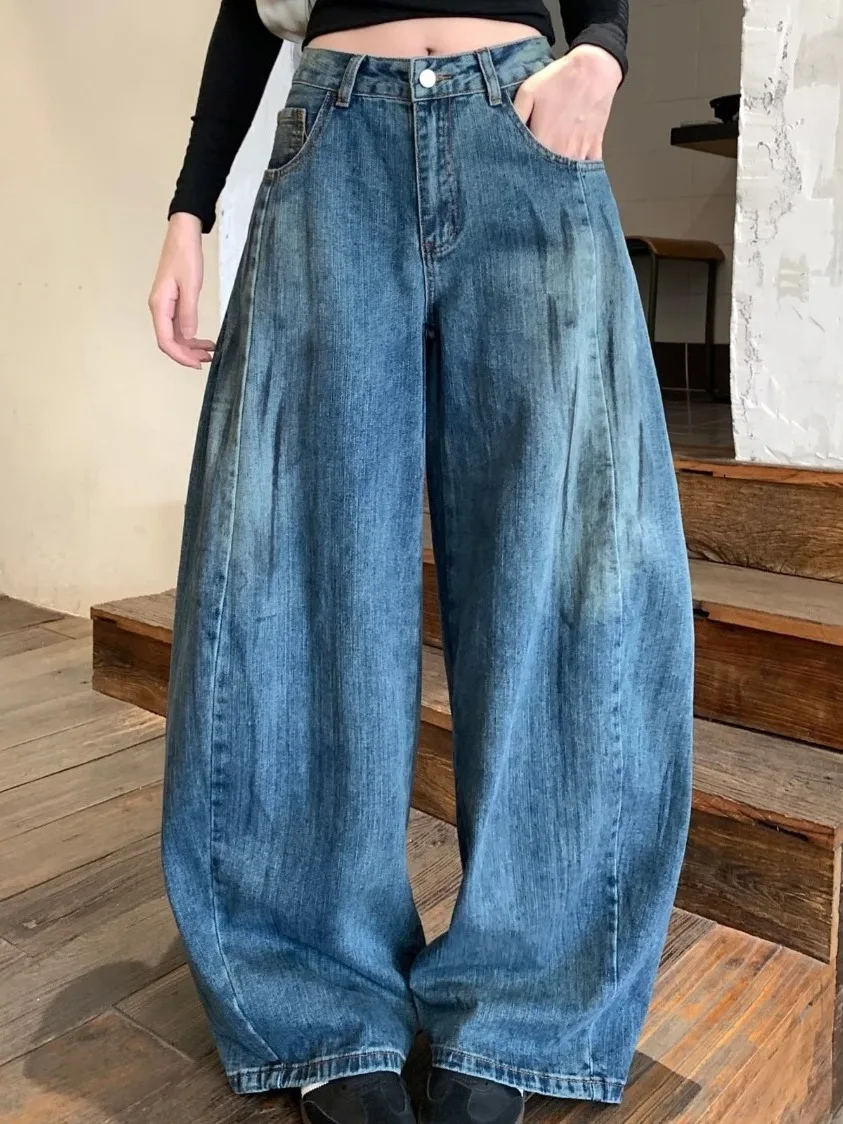 

Зима 202, женские свободные широкие джинсы с низкой талией, винтажные джинсовые брюки с талией, удобные повседневные брюки прямого кроя