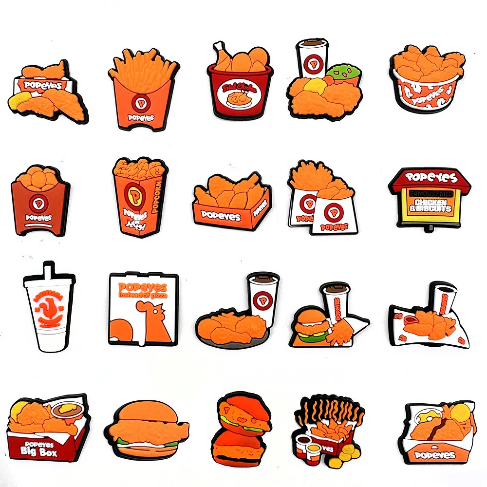 20Pcs/set Cartoon Fried Chicken Shoe Charms DIY Hole Shoes Detachable Buckle Garden Shoes Accessories Girls Women Festival Gift