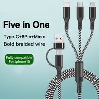 5 In 1 Braided Type-C Pd Fast Charging Cable 3 In 1 Data Cable 2 Tow 3 Charging Data Transmission for All Phone Models