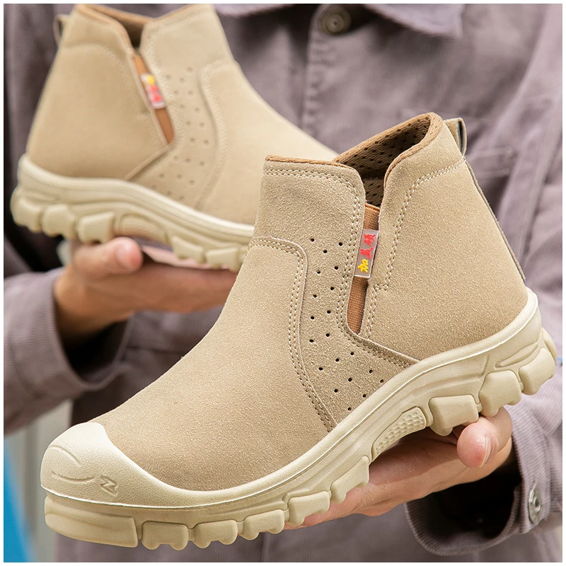 men casual plastic toe caps work safety boots summer cow suede leather welding shoes worker ankle botas safe footwear protection