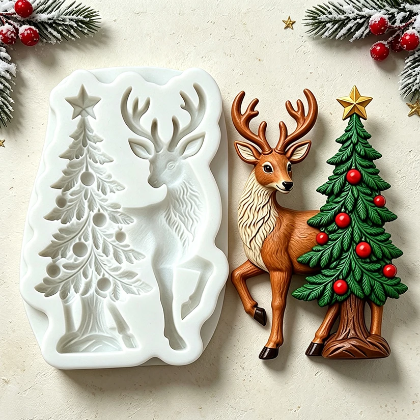 Christmas Tree Reindeer Santa Silicone Mold for Sugarcraft Resin Cupcake Baking Fondant Cake Decorating Tools