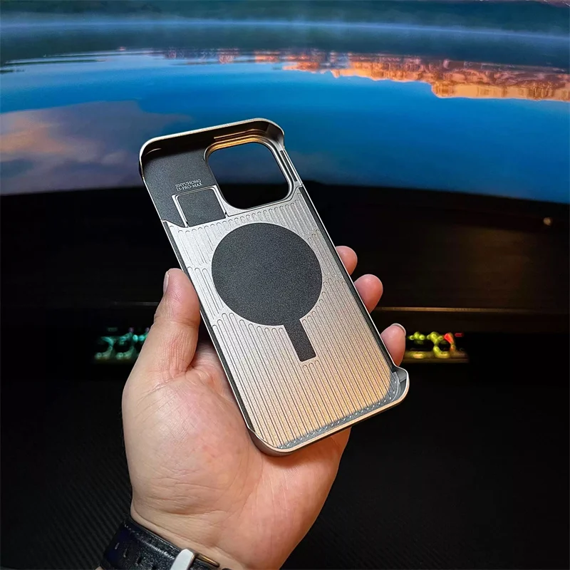 For iPhone 14 Pro Max Metal Aluminum Alligator Skin Pattern Phone Case For iPhone 15 Pro Max Magnetic Aromatherapy Protective image 3