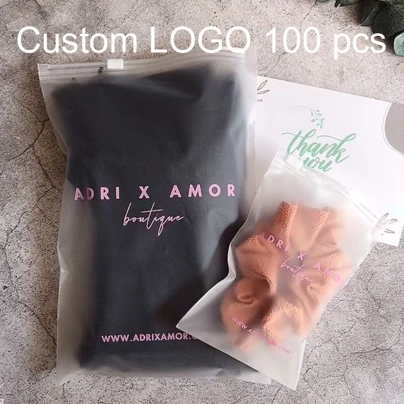 

Custom LOGO Frosted Plastic Clothing Packaging Zipper Bags T Shirt Hoodies Swimwear Zip Lock Bags