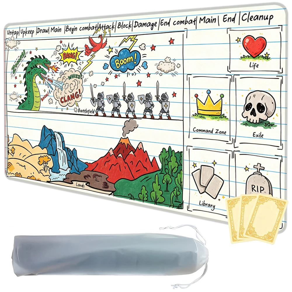 Fun cartoon doodles TCG Playmat Magic Playmat Gathering Gaming Mat with Stitched Edge Anti-slip base 60X35cm Trading Card Game