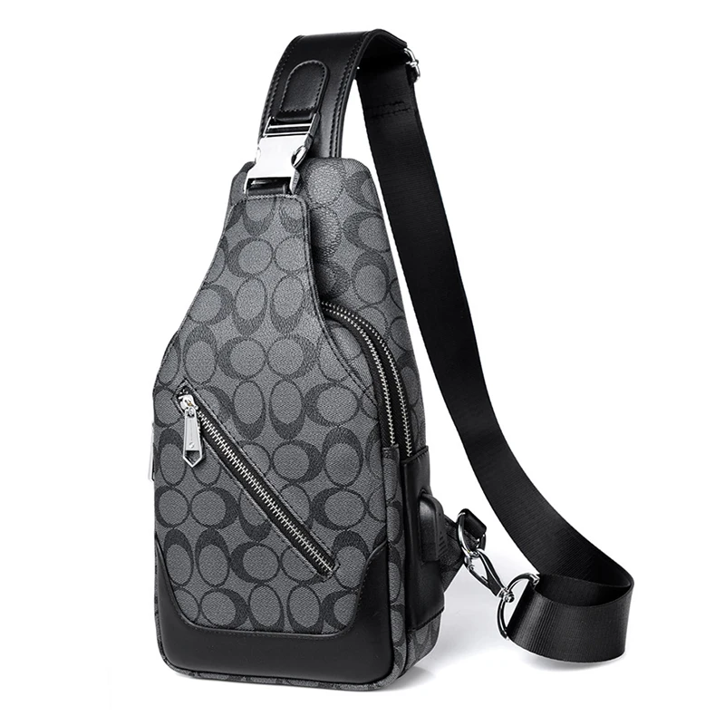 

Fashion Chest Bag for Man Travel Portable PVC Ipad Knapsack Small USB Charging Chest Pack Cross Shoulder Crossbody Side Bag