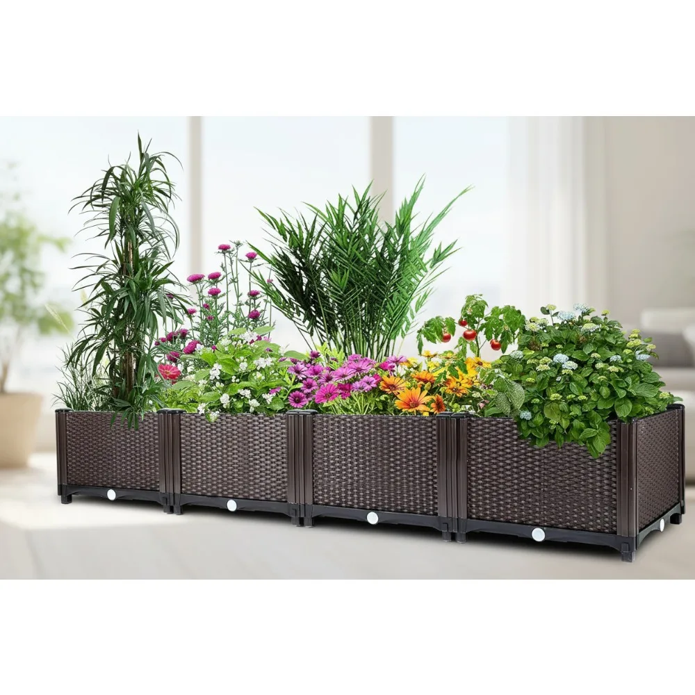 

Large Self Watering Raised Garden Bed - Deep Elevated Planter Box with Drainage for Patio Balcony Deck