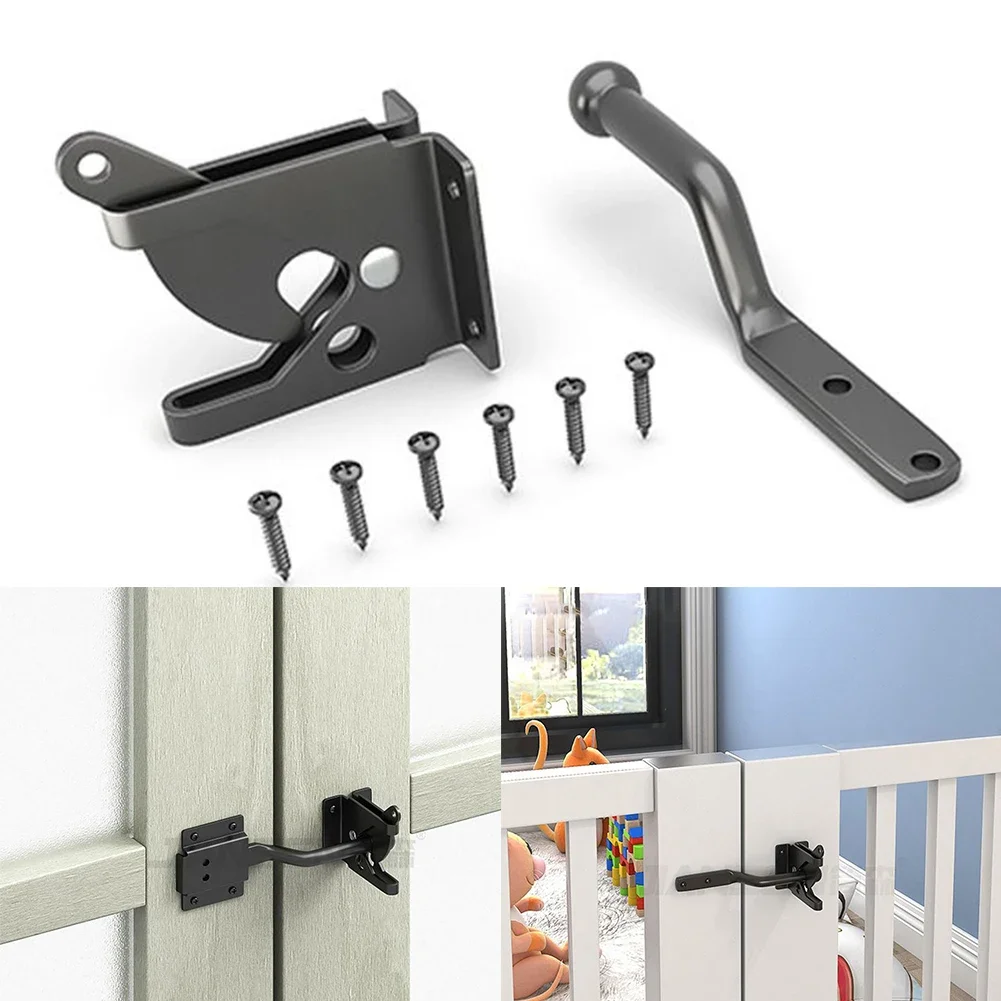 Self-Locking Gate Latch Lock Garden Fence Latch Carbon Steel Post Mounted Fence Gate Latch Heavy Duty Automatic Door Lock Set